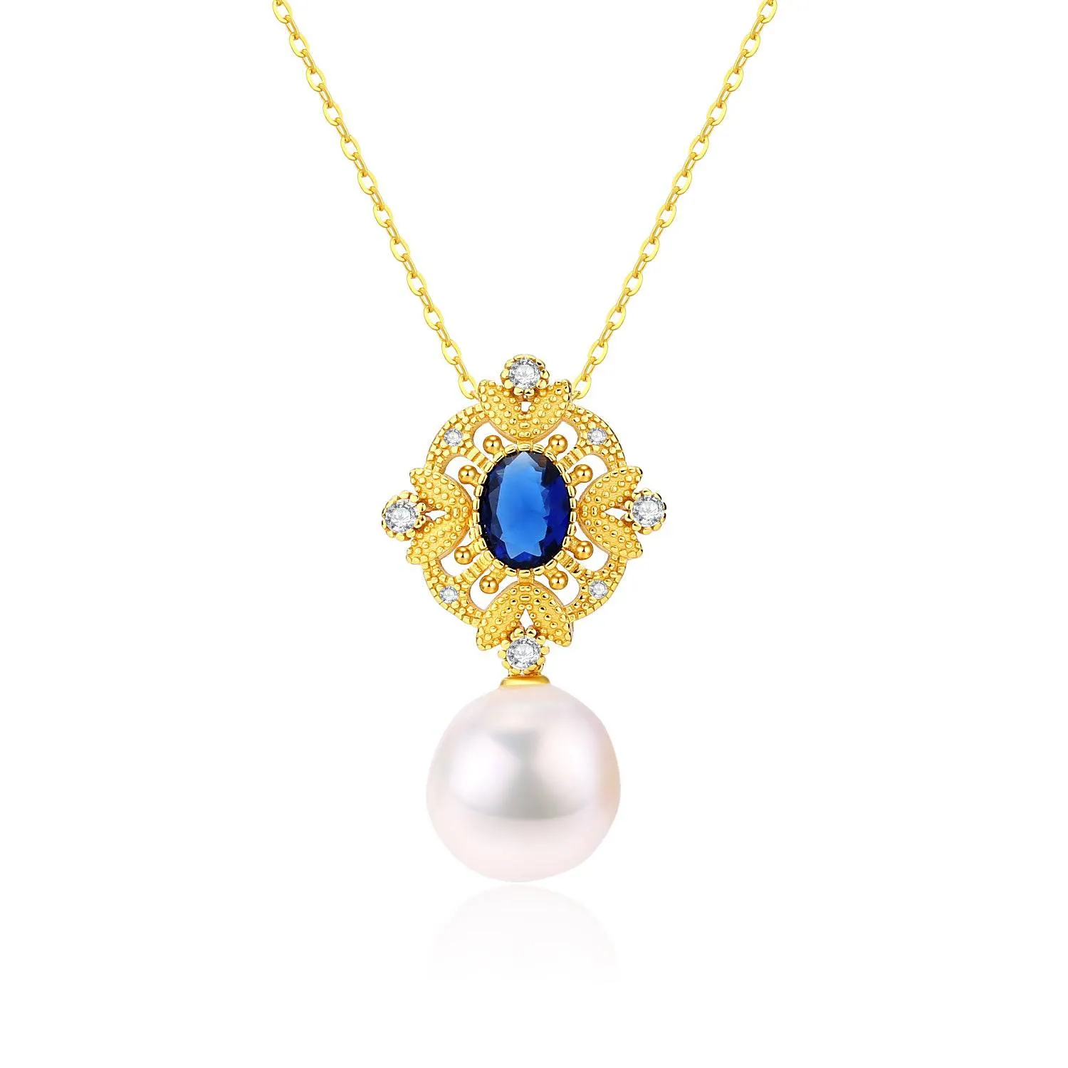 Sapphire Vintage Baroque Pearls Earrings Pendant Necklace (Purchase Individually)