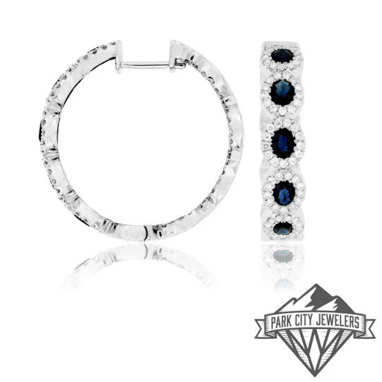 Sapphire with Diamond Halo Hoop Earrings