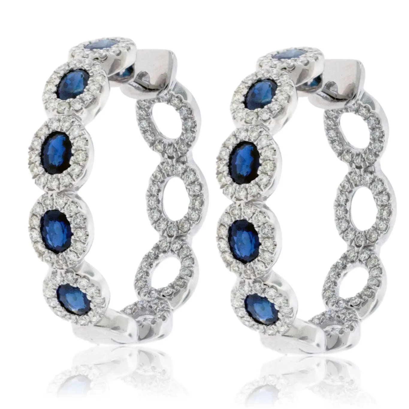 Sapphire with Diamond Halo Hoop Earrings