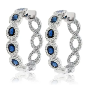 Sapphire with Diamond Halo Hoop Earrings