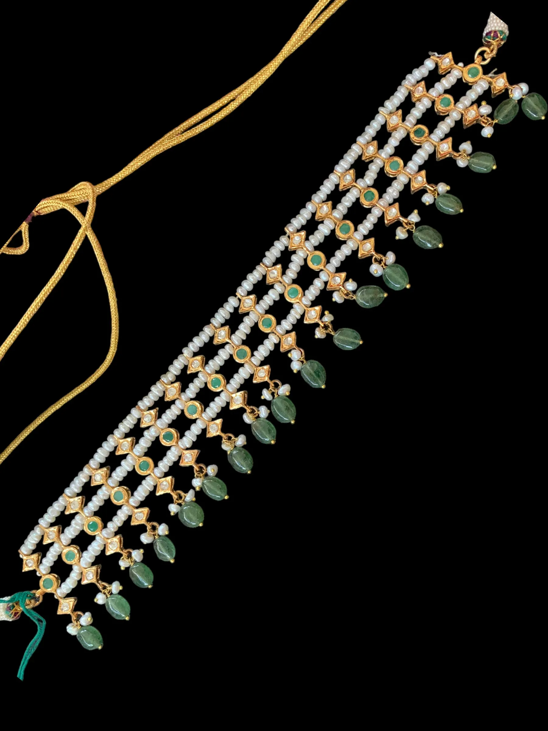 Sidra gold plated choker in emeralds and fresh water pearls ( SHIPS IN 4 WEEKS  )