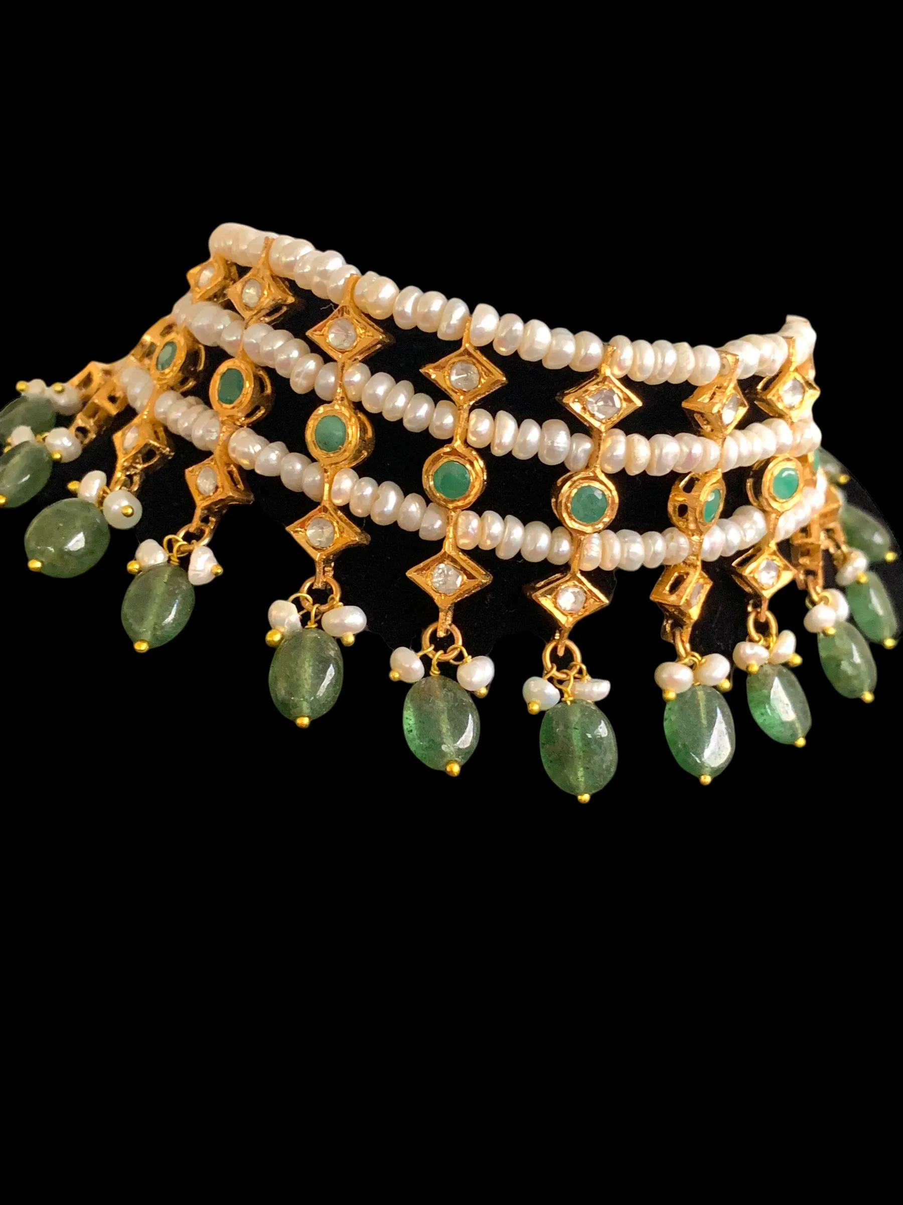 Sidra gold plated choker in emeralds and fresh water pearls ( SHIPS IN 4 WEEKS  )