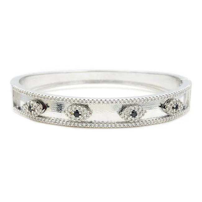 Silver Cubic Zirconia Evil Eye Bangle Bracelet