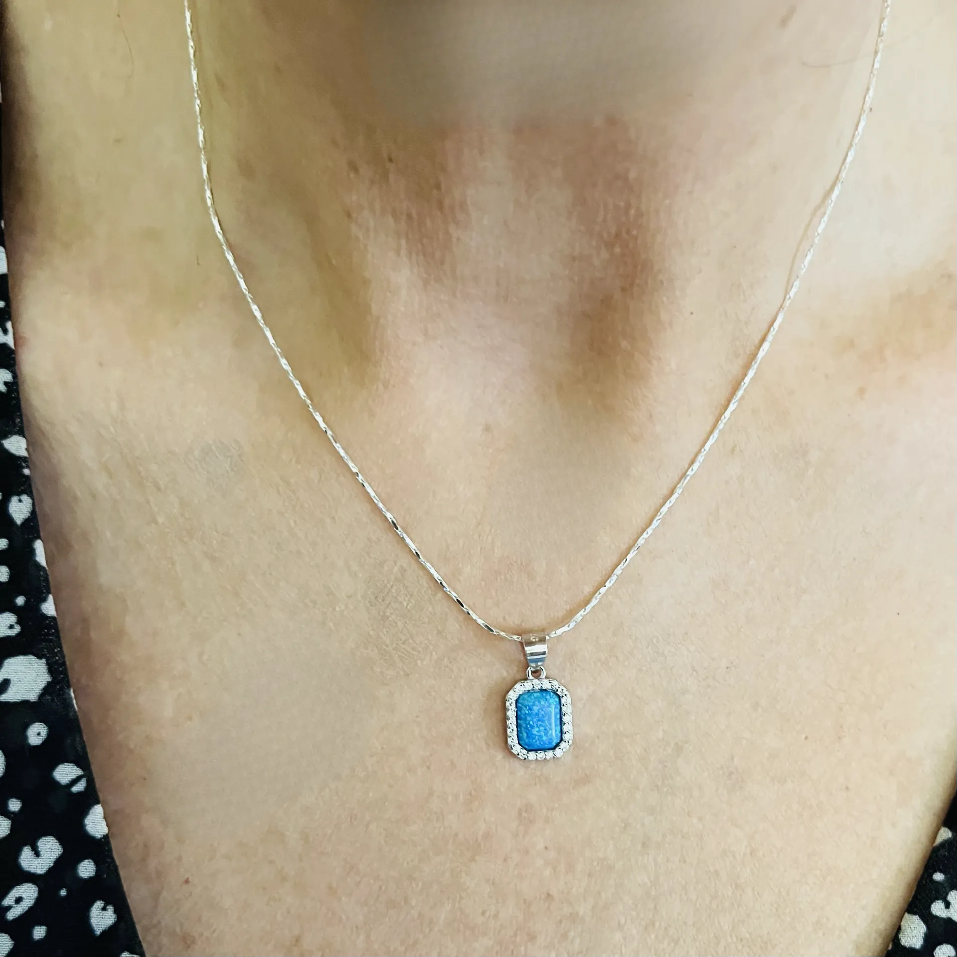 Silver Sterling Silver Blue Opal Necklace