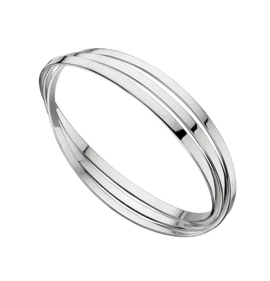 Silver Triple Flat Section Russian Bangle