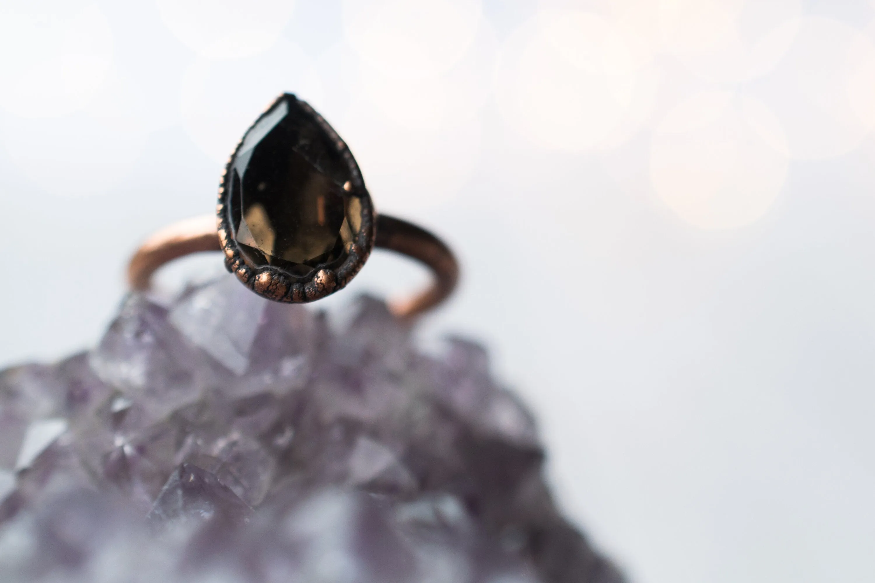 Smokey Quartz ring | Organic stone stacking ring