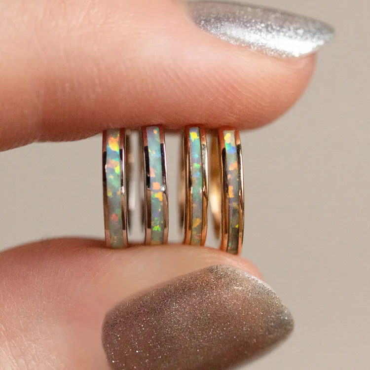 Solid Gold Opal Inlay Huggie Hoops