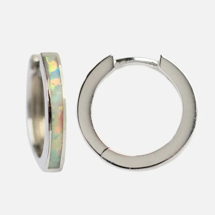 Solid Gold Opal Inlay Huggie Hoops