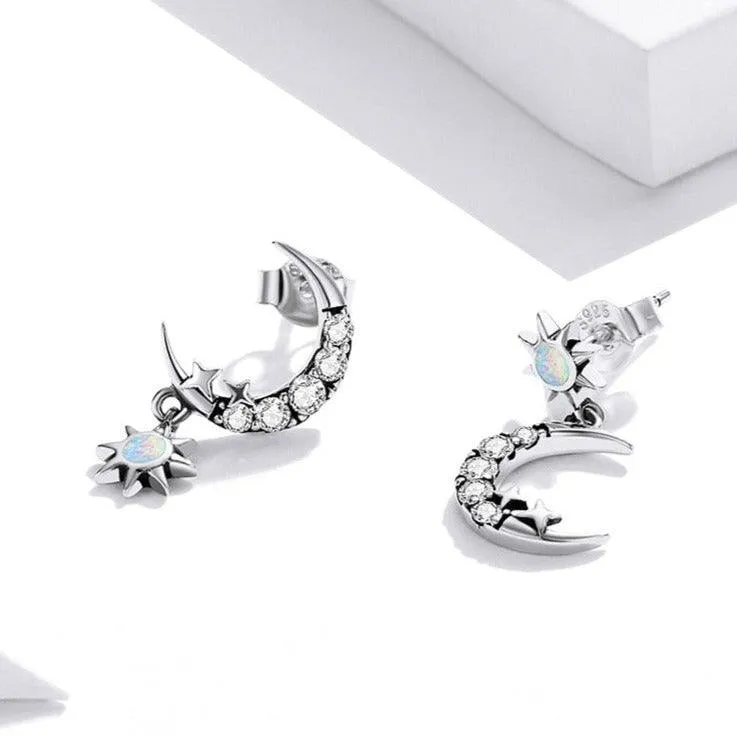 'Stars and Moons' CZ and Sterling Silver Earrings