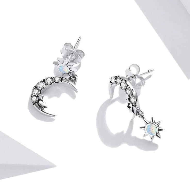 'Stars and Moons' CZ and Sterling Silver Earrings