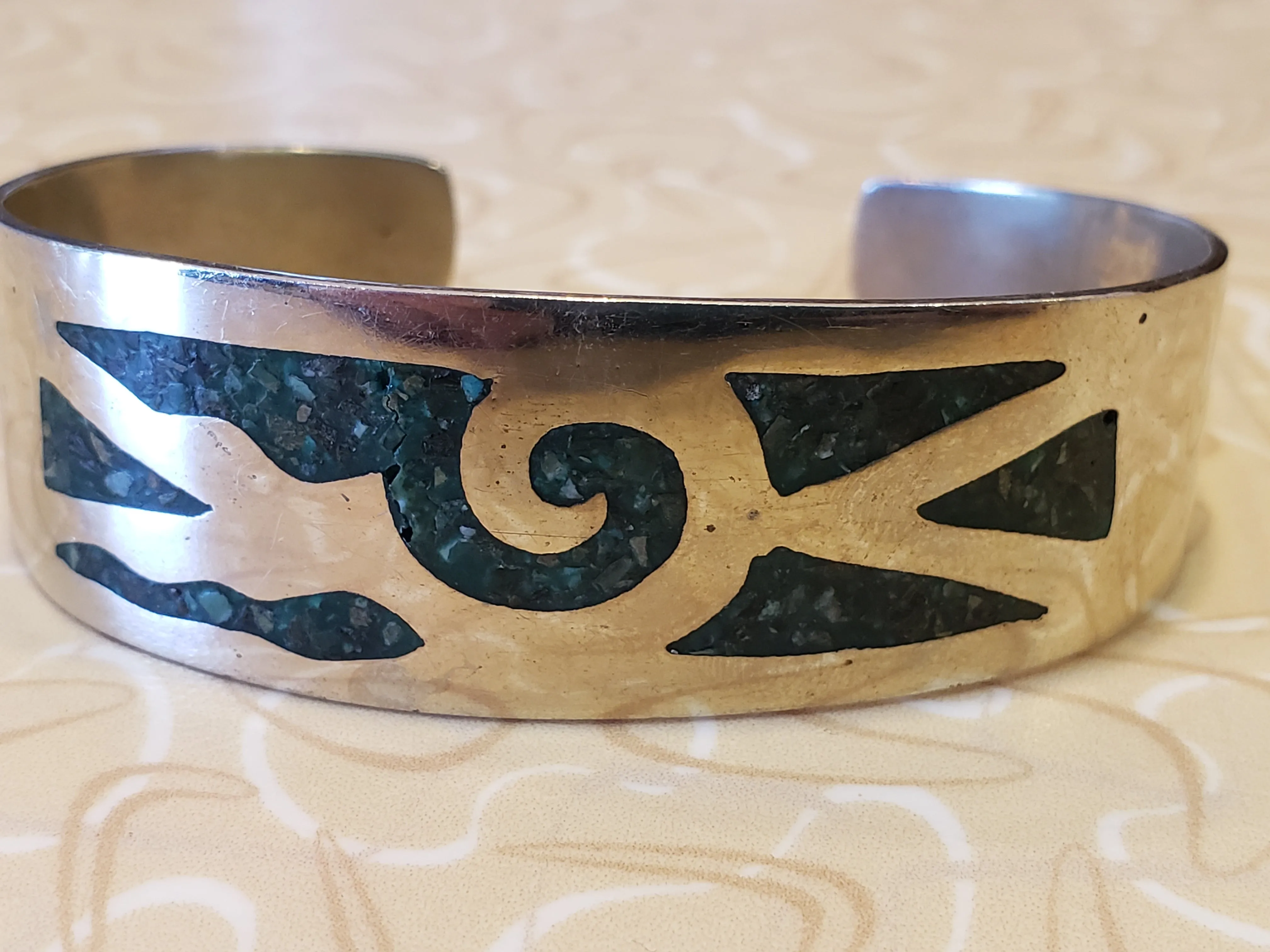 Sterling Cuff Bracelet with Malachite Chips