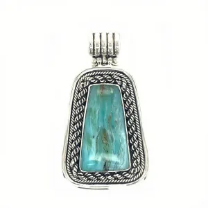 Sterling Silver & Peruvian Blue Opal Trapezoid Pendant with Rope Detail