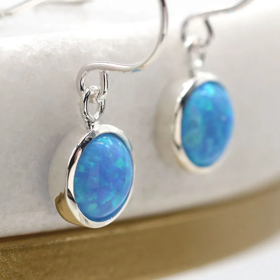 Sterling Silver Blue Opal Drop Earrings