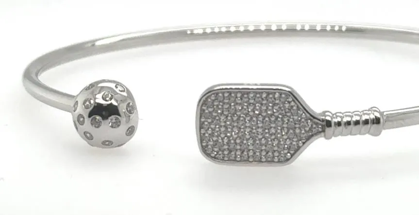 Sterling Silver Cubic Zirconia Pickleball Cuff Bracelet