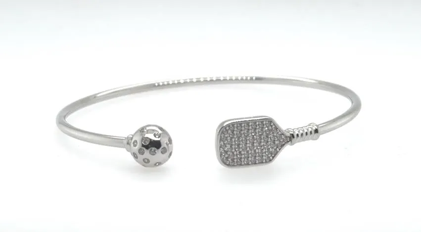 Sterling Silver Cubic Zirconia Pickleball Cuff Bracelet