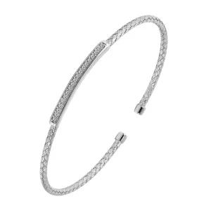 Sterling Silver CZ Bar Mesh Cuff (SI3295)