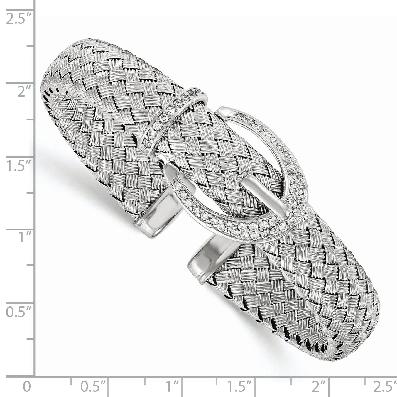 Sterling Silver C.Z Woven Flexible Cuff Bangle