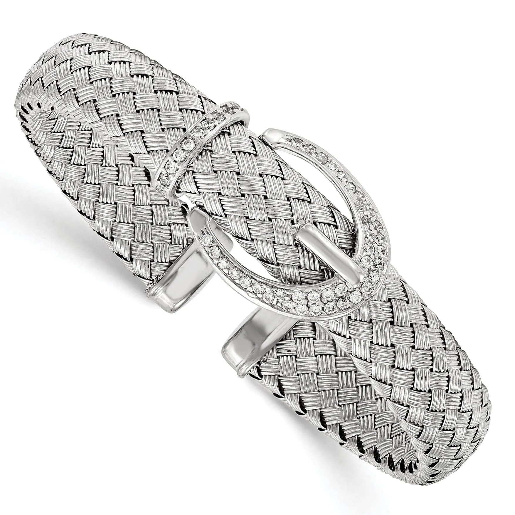 Sterling Silver C.Z Woven Flexible Cuff Bangle