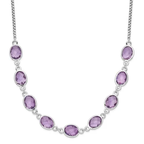 Sterling Silver Genuine Amethyst 9 Stone Necklace