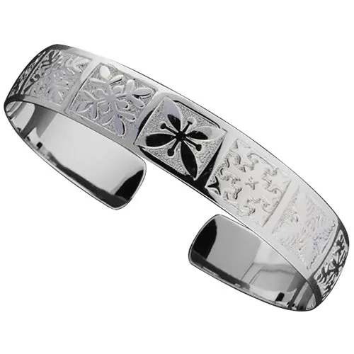 Sterling Silver Hawaiian Quilt Cuff Bangle