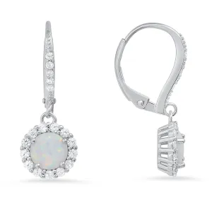 Sterling Silver Opal Halo Leverback Earring