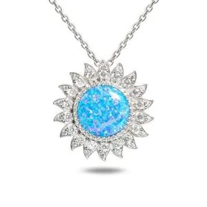 Sterling Silver Pavé Opal Sunflower Pendant by Alamea