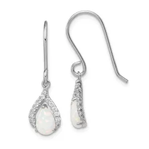 Sterling Silver Pear White Lab Created Opal Dangle Earrings