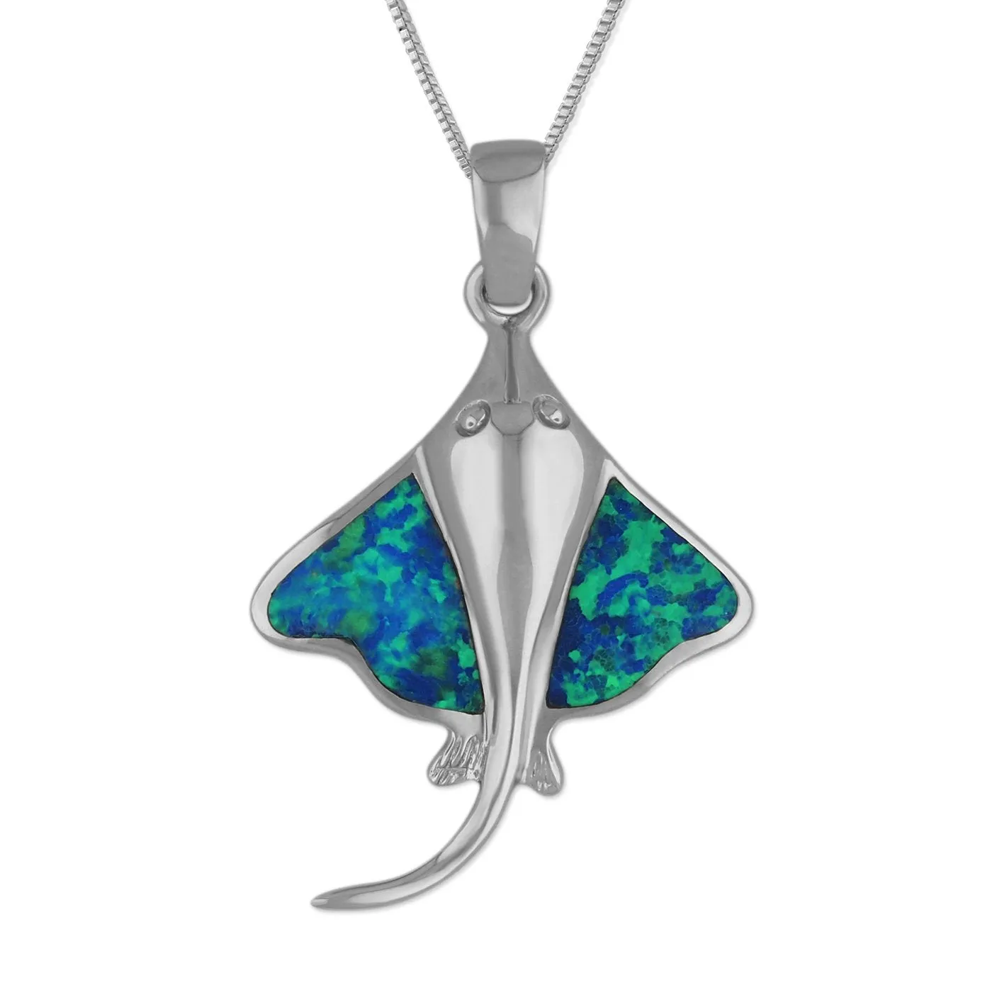 Sterling Silver Synthetic Blue Opal Stingray Pendant Necklace, 16 2" Extender