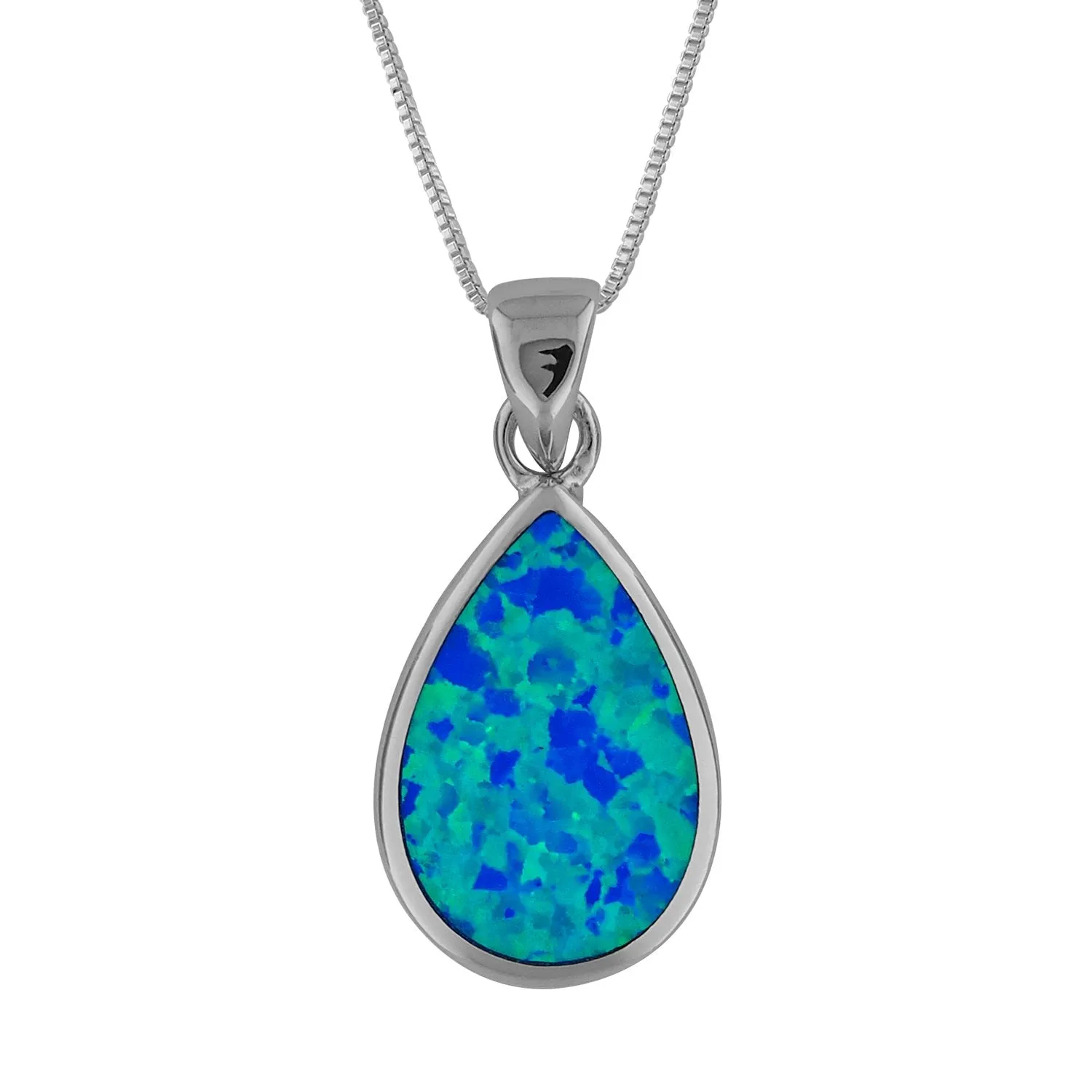 Sterling Silver Synthetic Blue Opal Teardrop Pendant Necklace, 16 2" Extender