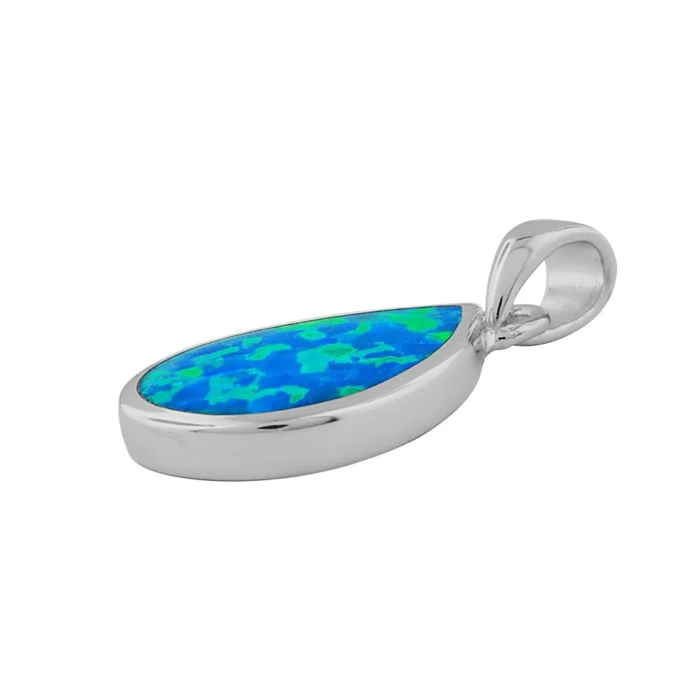 Sterling Silver Synthetic Blue Opal Teardrop Pendant Necklace, 16 2" Extender