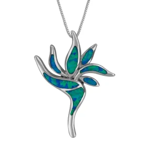 Sterling Silver Synthetic Opal Bird of Paradise Pendant Necklace