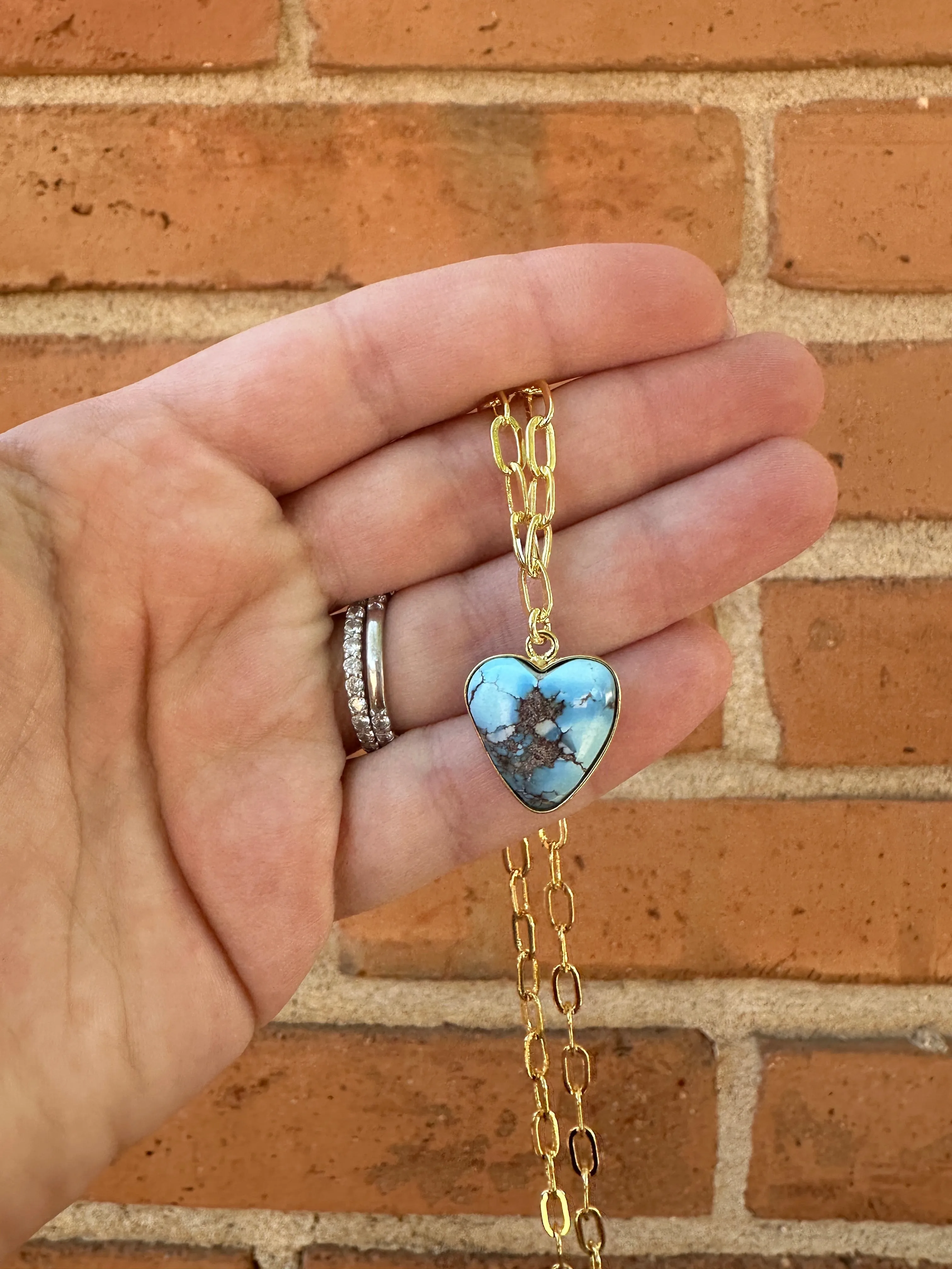 “The Golden Collection” THE GOLDIES Handmade Natural Golden Hills Turquoise 14k Gold Plated Heart Necklace