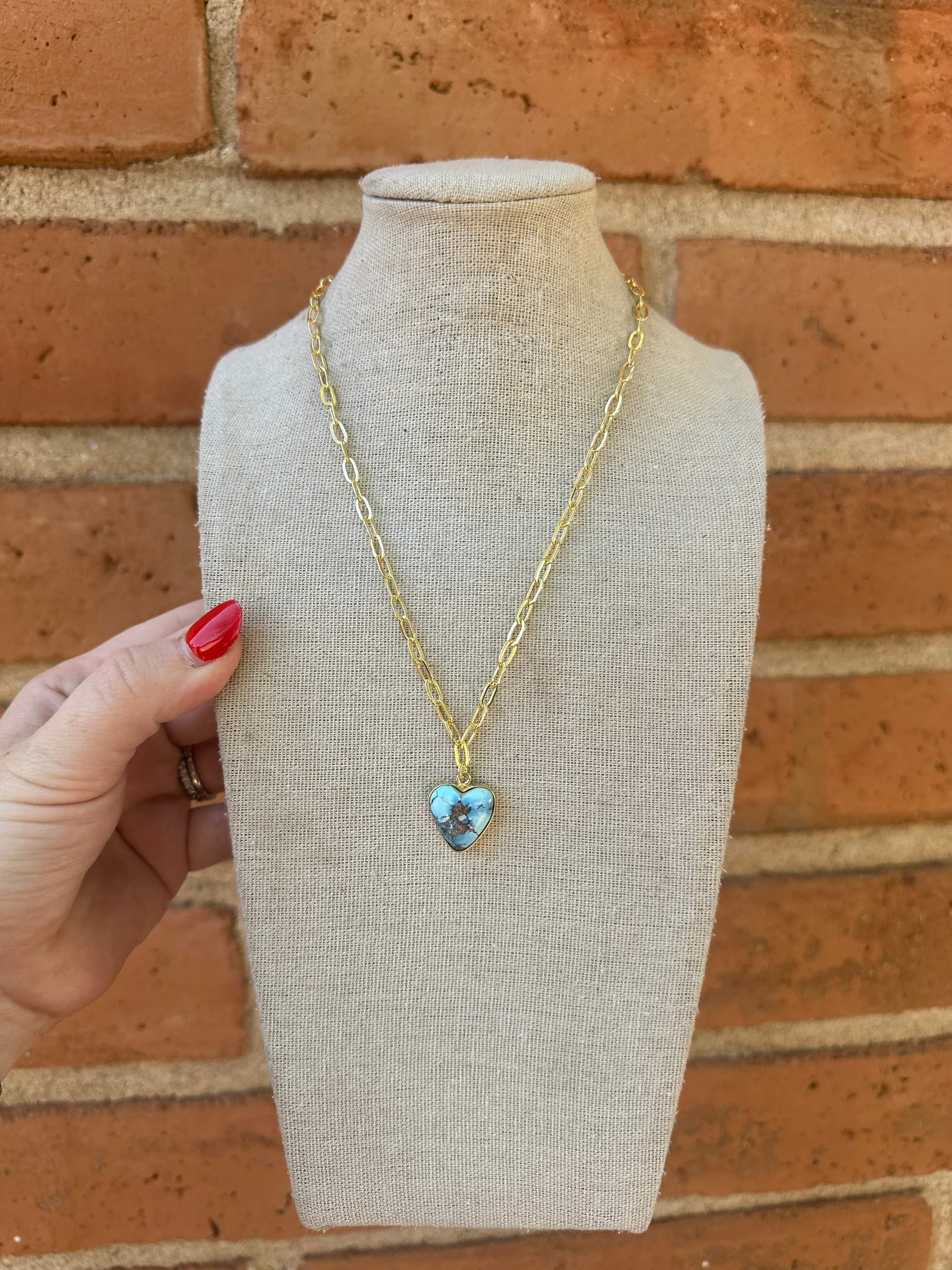 “The Golden Collection” THE GOLDIES Handmade Natural Golden Hills Turquoise 14k Gold Plated Heart Necklace