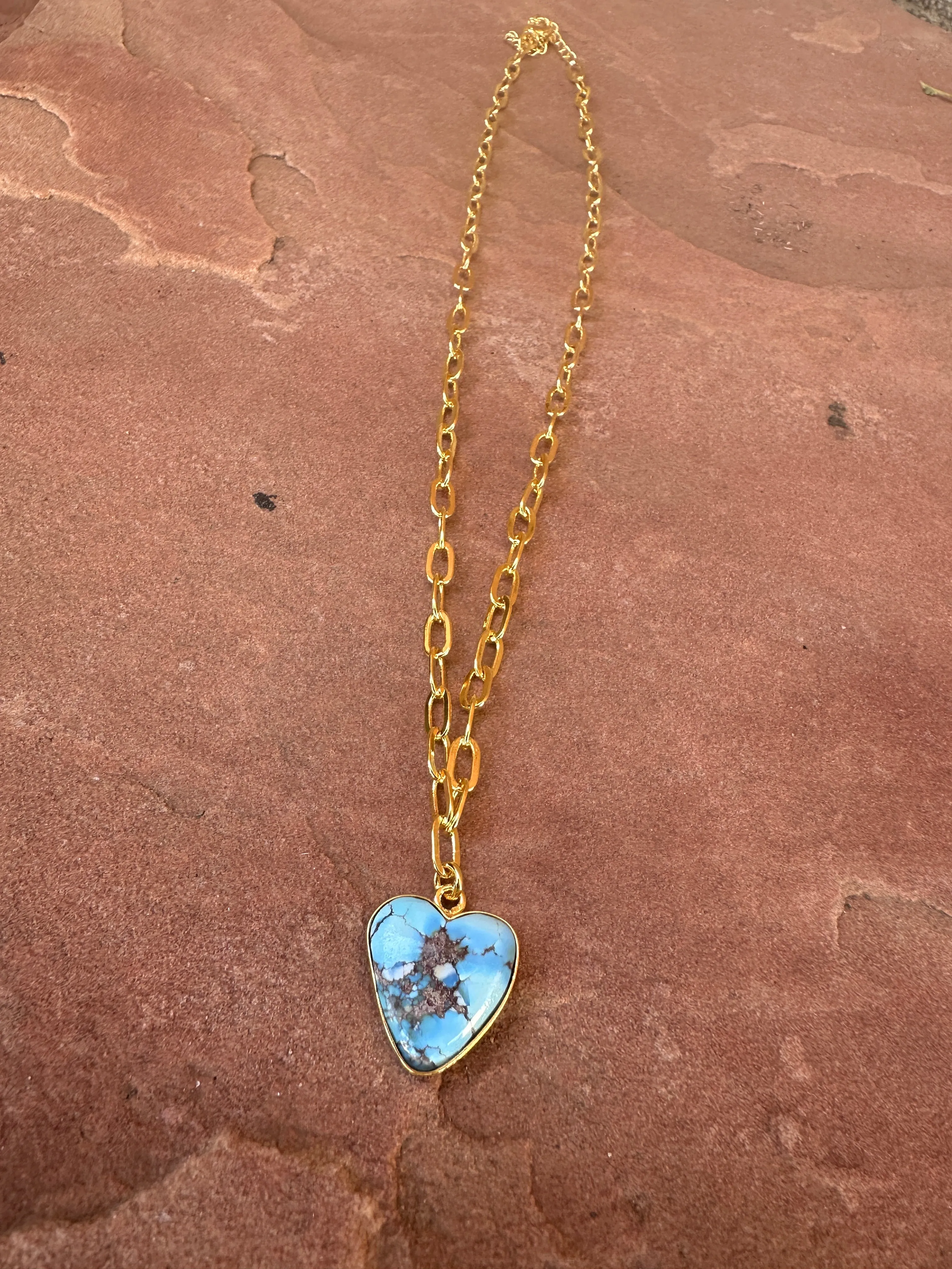 “The Golden Collection” THE GOLDIES Handmade Natural Golden Hills Turquoise 14k Gold Plated Heart Necklace