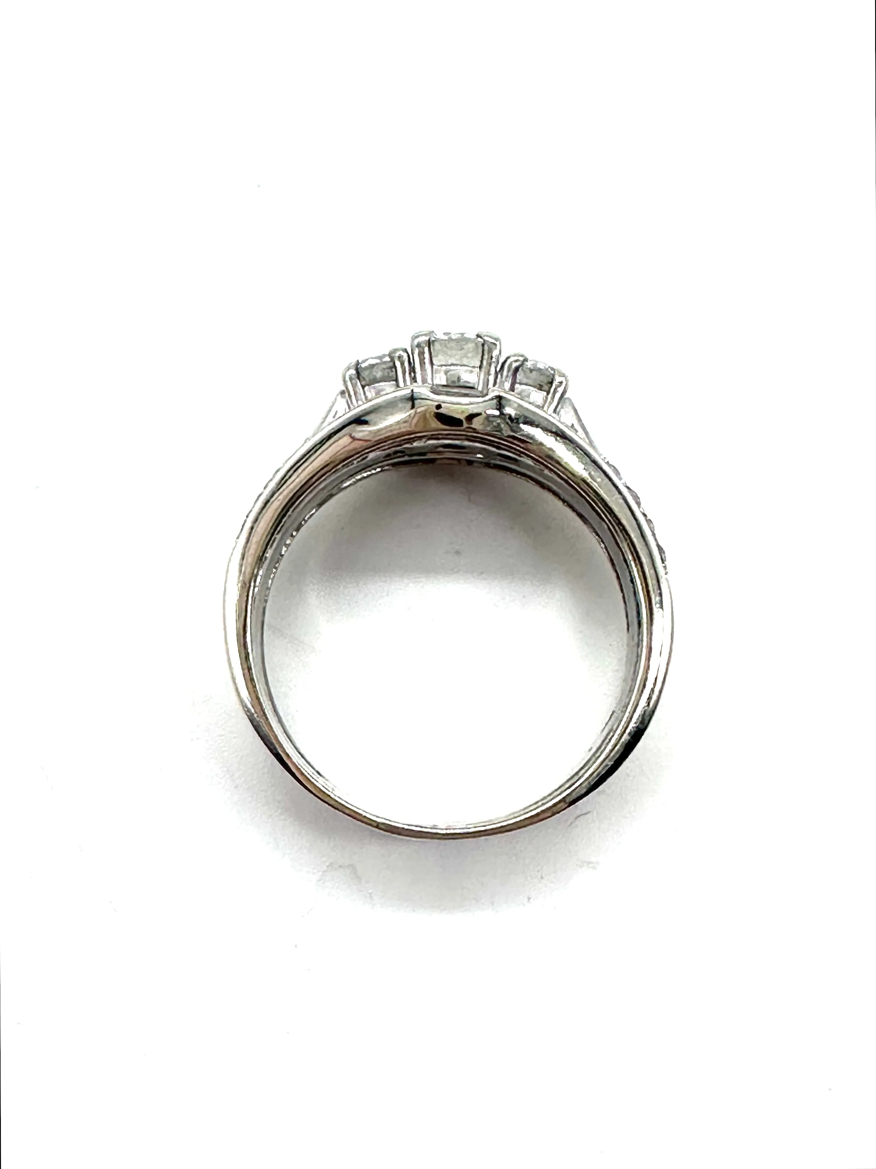 Three stone diamond milgrain Chevron ring