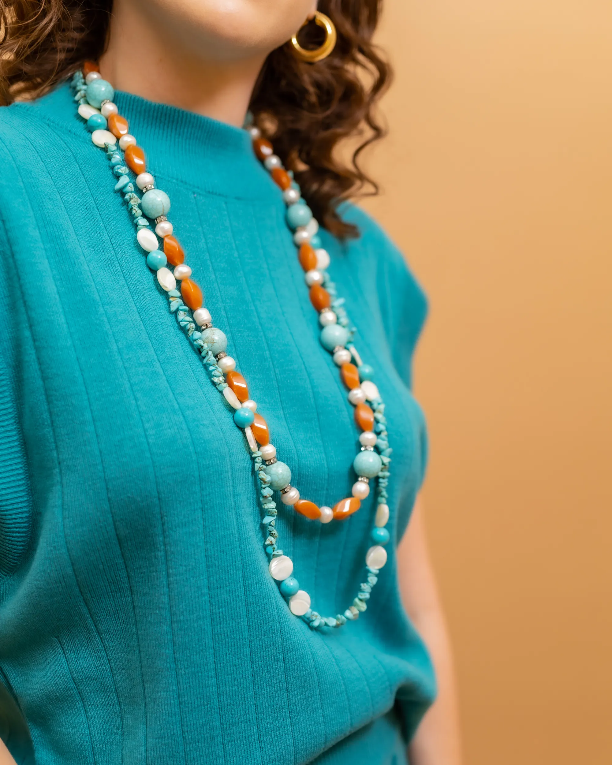 Turquoise Pearl Disc Necklace