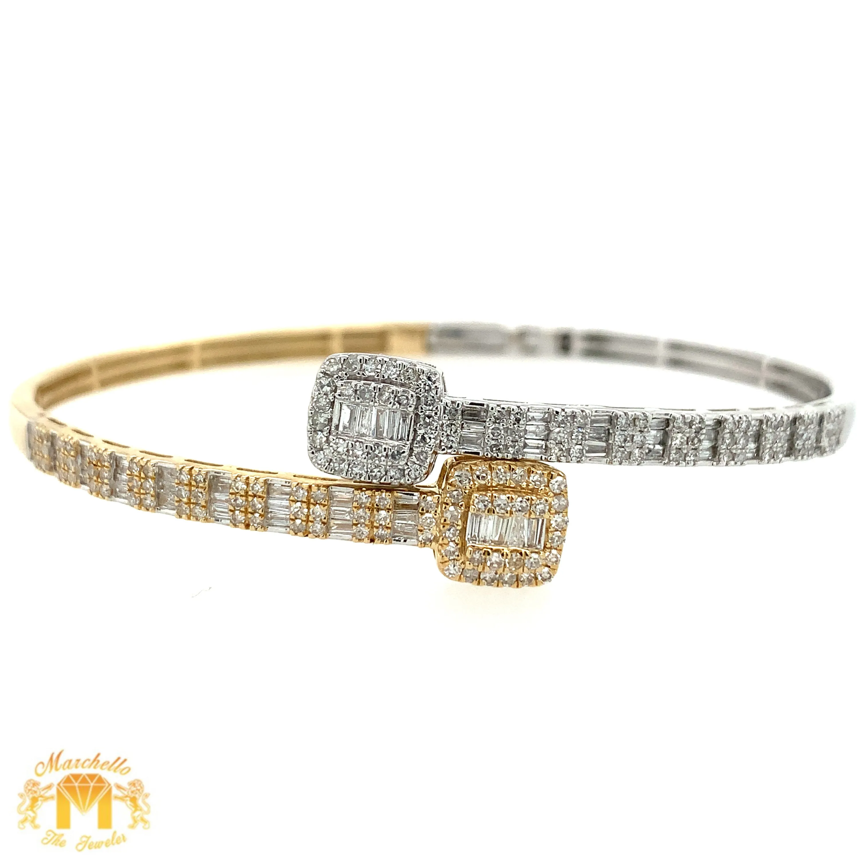 Two-tone Gold and Diamond Twin Squares Cuff Bracelet (two styles)