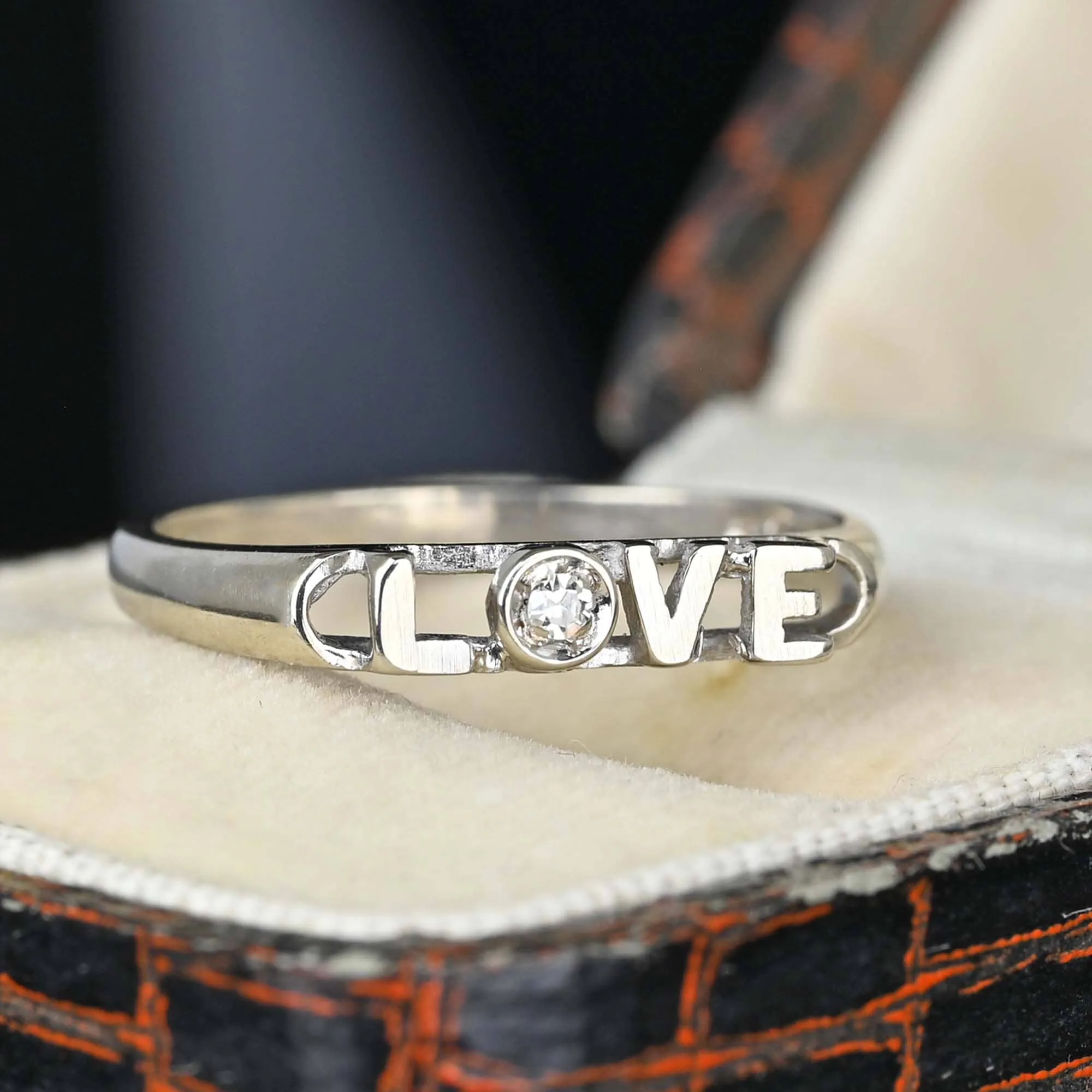 Unique 14K White Gold Diamond Cutout LOVE Ring