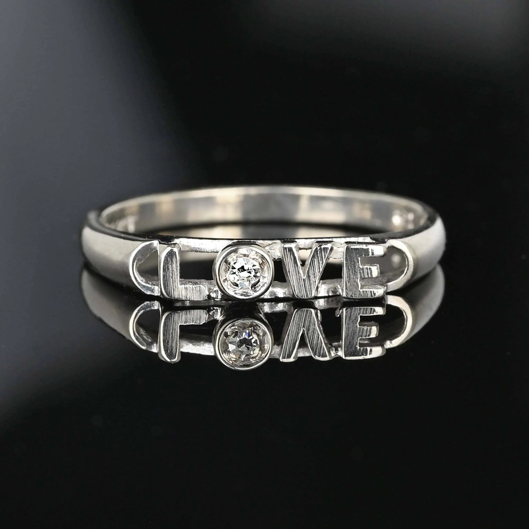 Unique 14K White Gold Diamond Cutout LOVE Ring