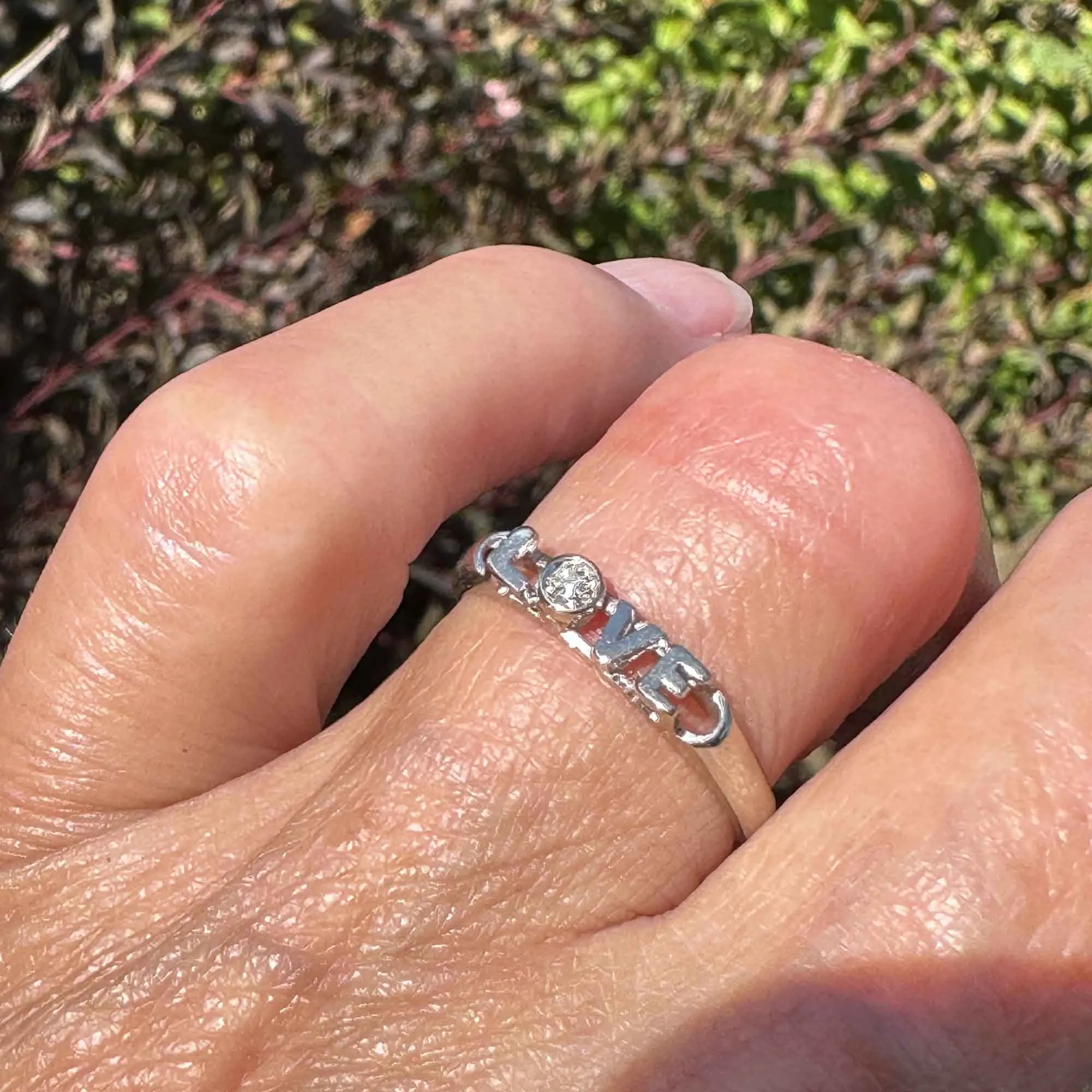 Unique 14K White Gold Diamond Cutout LOVE Ring