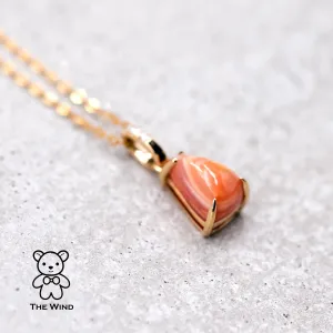 Unique Pattern Mexican Fire Opal Diamond Agate Pendant Necklace 18K Yellow Gold