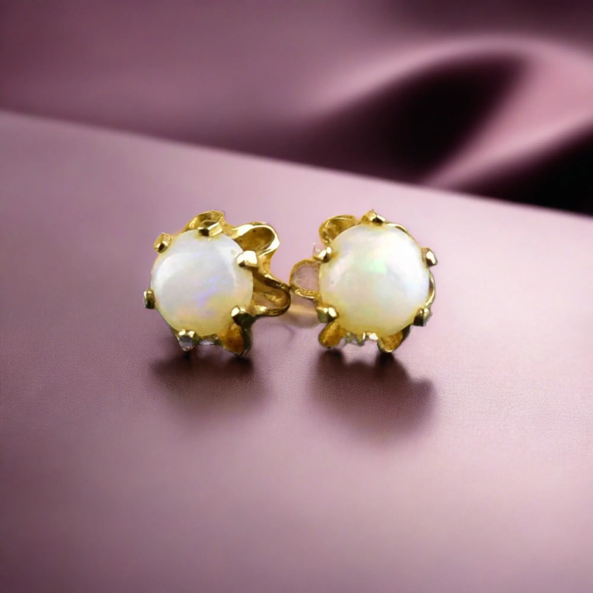 Vintage 14K Gold Buttercup Opal Stud Earrings