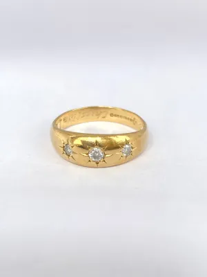 Vintage, 18ct Gold, Triple Diamond Gypsy Starburst Ring, Hallmarked 18ct Gold, Birmingham and 1975