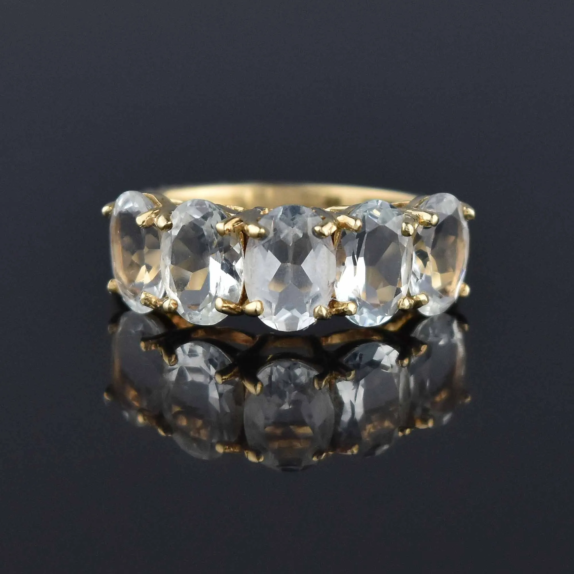 Vintage Five Stone Aquamarine Ring in 10K Gold