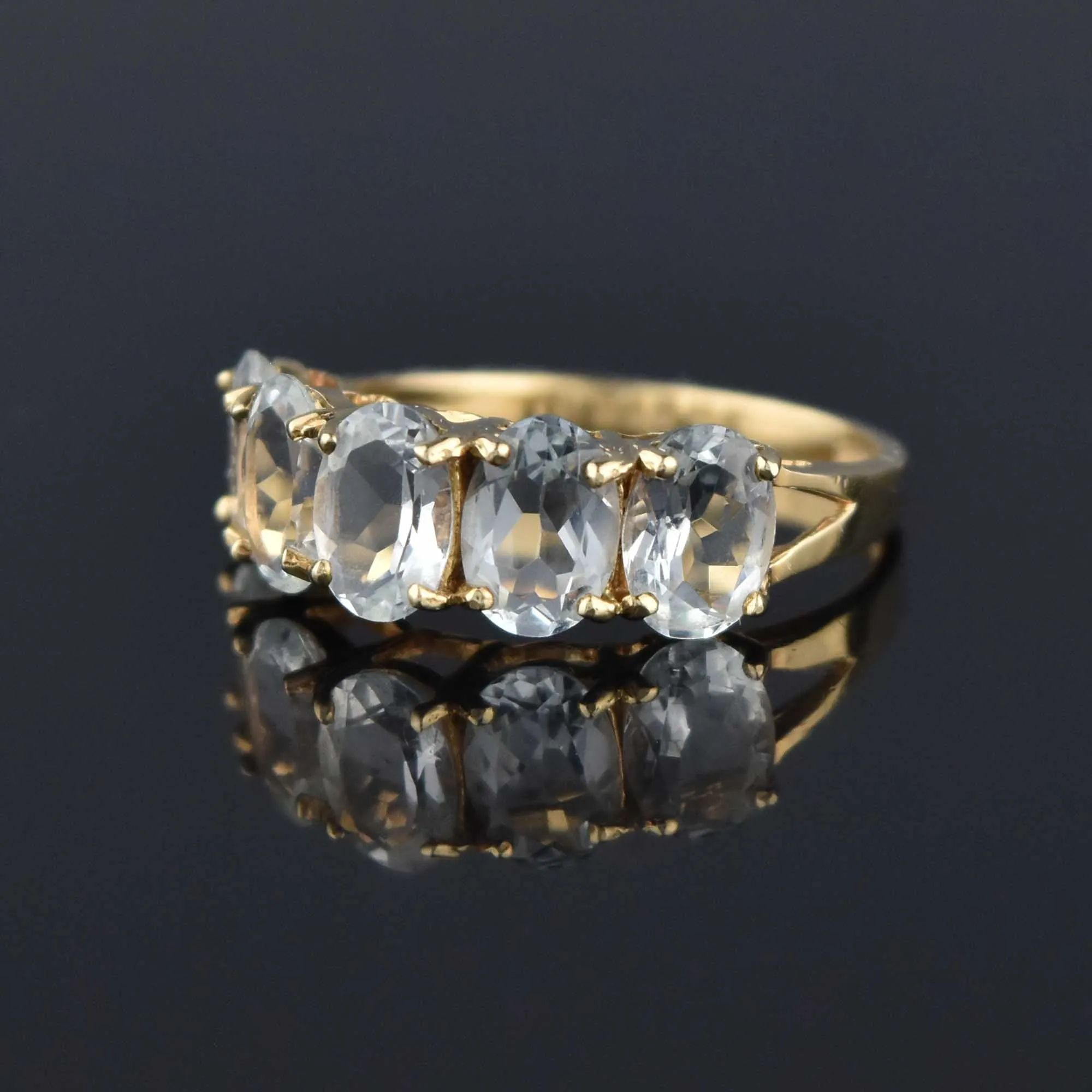 Vintage Five Stone Aquamarine Ring in 10K Gold