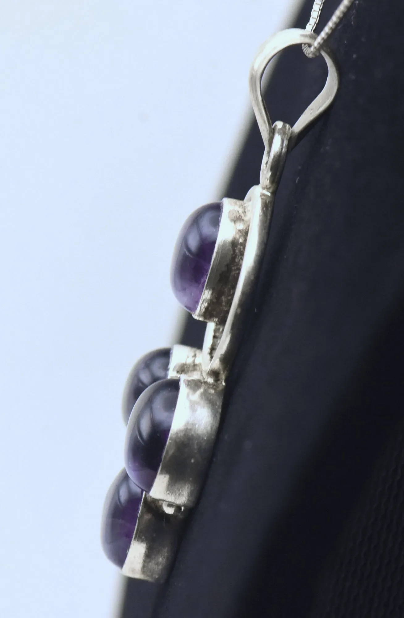 Vintage Handmade Amethyst Sterling Silver Pendant on Sterling Silver Chain Necklace - 20.25"