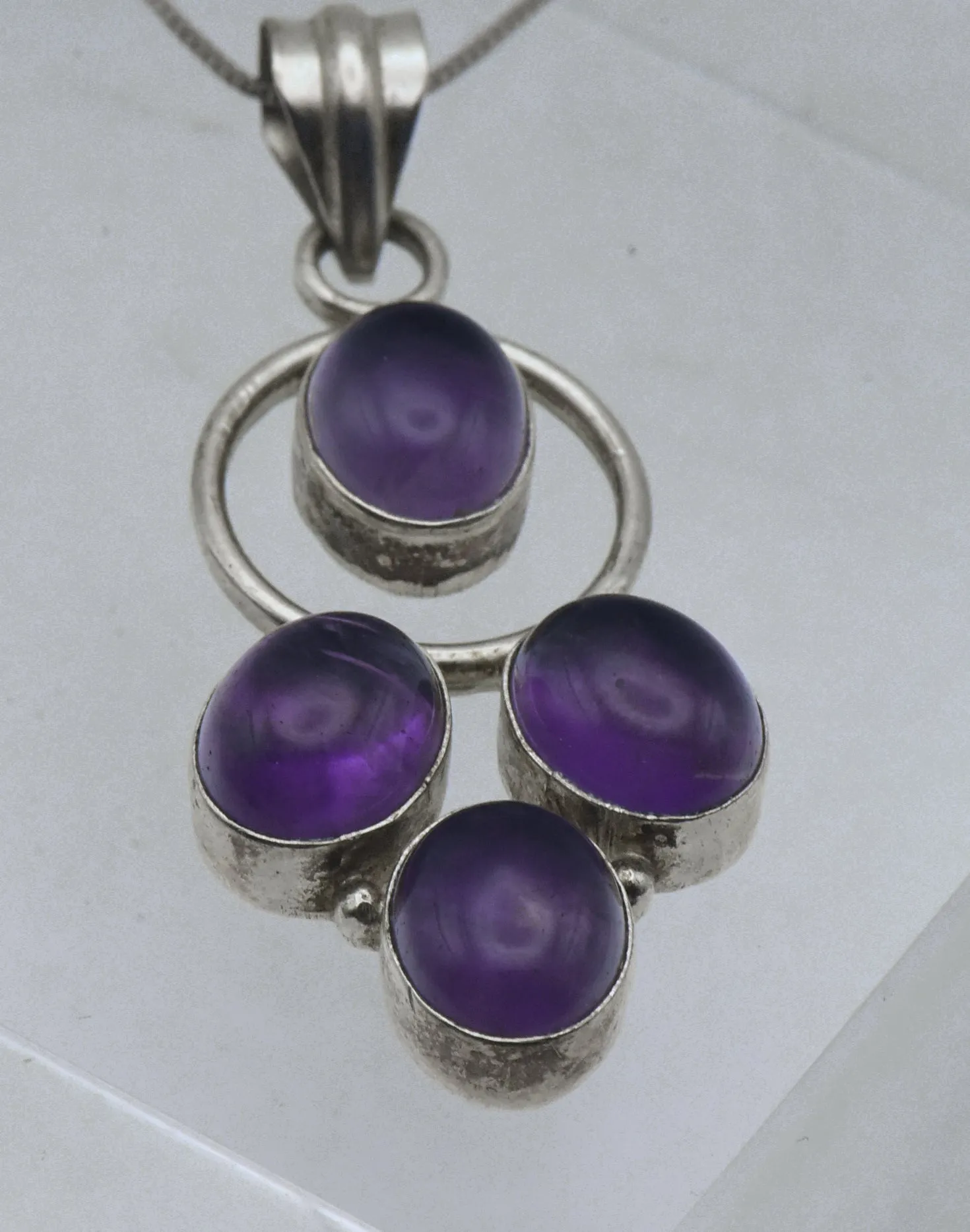 Vintage Handmade Amethyst Sterling Silver Pendant on Sterling Silver Chain Necklace - 20.25"