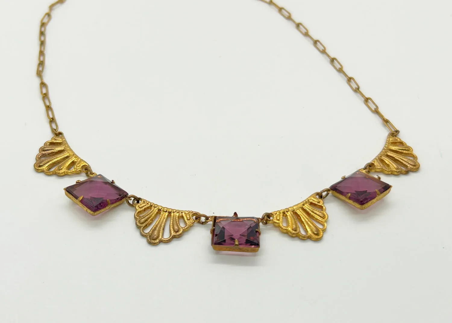 Vintage Purple Clear Stones and Filigree Choker Necklace