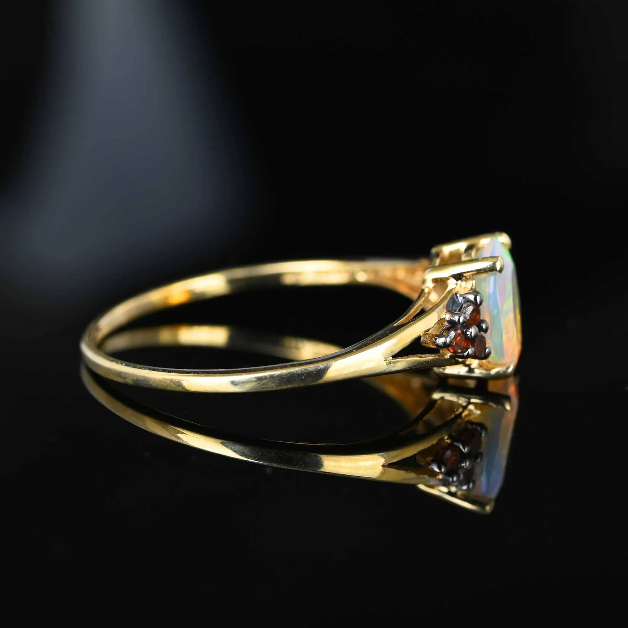 Vintage Red Diamond Jelly Opal Ring in Gold