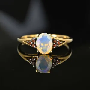 Vintage Red Diamond Jelly Opal Ring in Gold